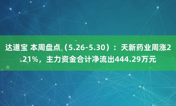 达道宝 本周盘点（5.26-5.30）：天新药业周涨2.21%，主力资金合计净流出444.29万元